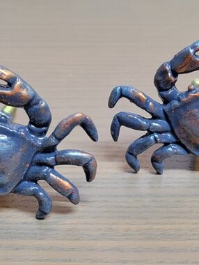 Decorative Blue Metal Crab Bookends - Coastal Home Accent